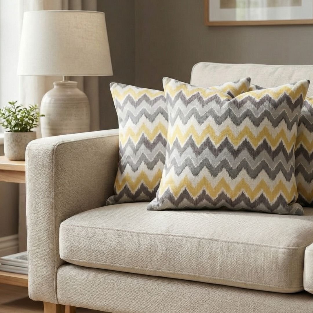 Luxury Mustard & Grey Chevron Designer Cushion Cover Designer Cushion Covers by RUBY the furnishing studio Ghatkopar SHOP NOW at www.wallpapersgarage.com 3