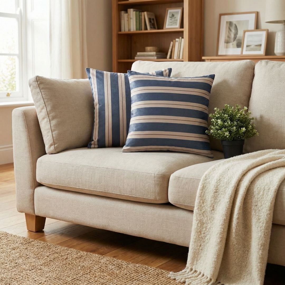 Luxury Navy & Ivory Striped Cushion Covers by RUBY the furnishing studio Ghatkopar SHOP NOW at www.wallpapersgarage.com 1